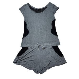 Kensie Womens L Dark Grey & Black Lace Lightweight Stretchy Pajama Set